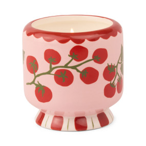 A DOPO 8 OZ HANDPAINTED "TOMATO VINE" CERAMIC W/ WARNING LABEL & DUSTCOVER, AD0810