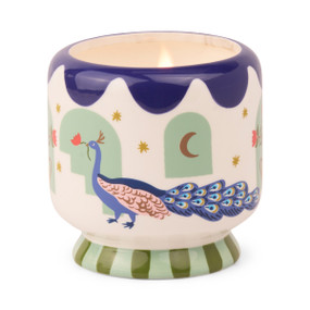 A DOPO 8 OZ HANDPAINTED "PEACOCK" CERAMIC W/ WARNING LABEL & DUSTCOVER, AD0811