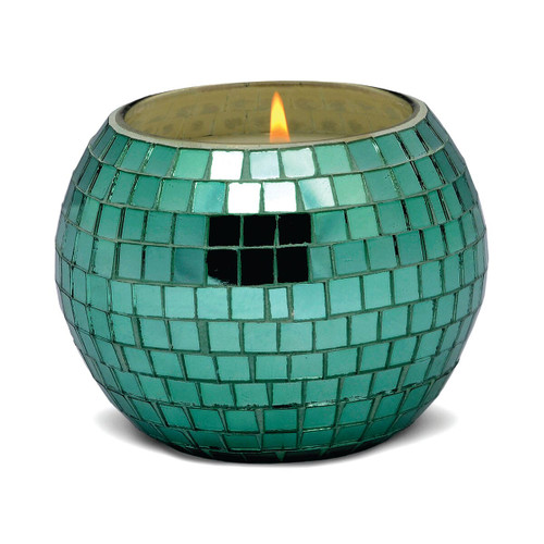 MAGIQUE 10 OZ GREEN DISCO BALL CANDLE WITH LID - TABAC & PINE, MA1001