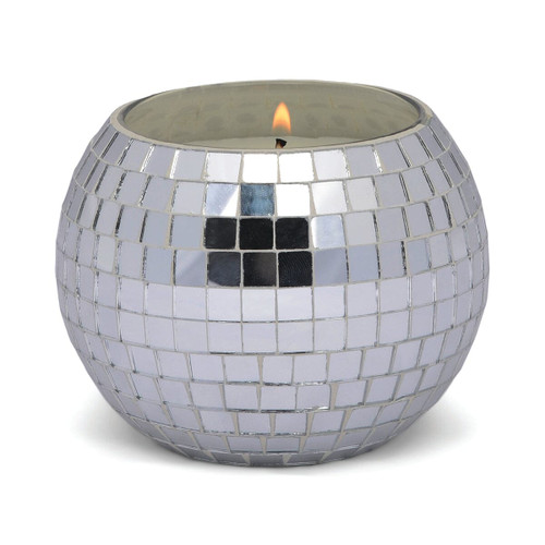 MAGIQUE 10 OZ SILVER DISCO BALL CANDLE WITH LID - SPARKLING BERGAMOT, MA1003