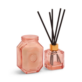 BOTANICA 2.8FLOZ PINK TRANSPARENT GLASS DIFFUSER W/ REEDS & TUBED BOX - SAFFRON ROSE, BOTFD002