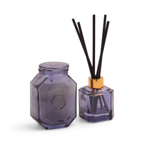 BOTANICA 2.8FLOZ BLUE TRANSPARENT GLASS DIFFUSER W/ REEDS & TUBED BOX - SEA SALT & AMBER, BOTFD003