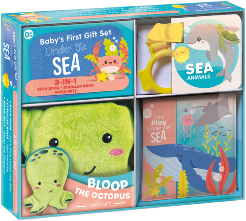 Baby's First Gift Set Under The Sea: Soft Baby Wash Mitt for Toddlers 1-3, Stroller Book, Waterproof Bath Books - Best Newborn Baby Gifts by CrackBoom! Books, 9782898025914