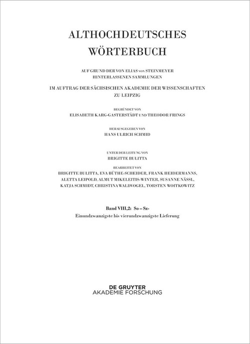 Band VIII,2: So - Sz- 21.-24. Lieferung (German Edition) by Hans Ulrich Schmid, 9783111620961