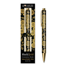 Uematsu Hobi: Black & Gold Chrysanthemums Boxed Decorative Ballpoint Pen by Flame Tree Studio, 9781835626344
