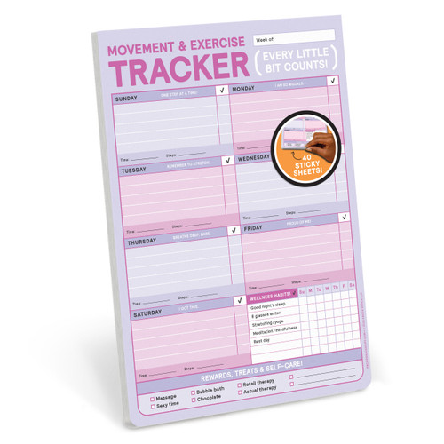 Movement & Exercise Tracker Big & Sticky Notepad - Sticky Fitness Tracker Pad (40 Sheets, 9.75 x 7-inches) by Knock Knock, 9781683494195