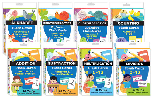 Literacy & Math Flash Cards Complete 8-Deck Set (Alphabet, Printing, Cursive, Counting, Addition, Subtraction, Multiplication, & Division) by Teacher Created Materials, 9798330923557