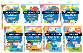 Literacy & Math Flash Cards Complete 8-Deck Set (Alphabet, Printing, Cursive, Counting, Addition, Subtraction, Multiplication, & Division) by Teacher Created Materials, 9798330923557