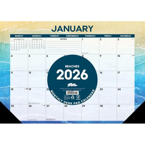 Beaches 2026 17" x 12" Small Monthly Deskpad by Willow Creek Press, 9781549257070