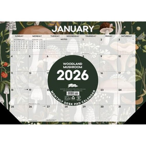 Woodland Mushroom 2026 17" x 12" Small Monthly Deskpad by Willow Creek Press, 9781549257186