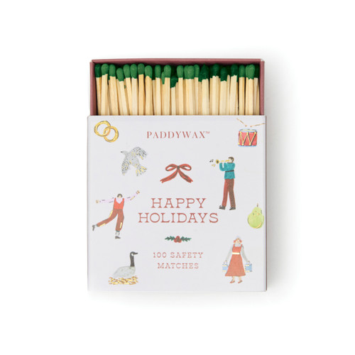 HOLIDAY JUMBO BOXED SAFETY MATCHES W/ FOIL ACCENTS 100 MATCHES W/ DARK GREEN TIPS, ACC66