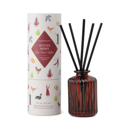 RED RIBBED GLASS DIFFUSER WITH PRINTED TUBE - WINTER BERRY, CHD0501
