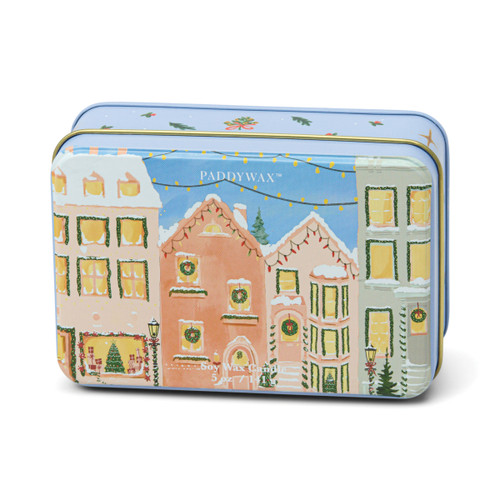 MATTE PRINTED TIN WITH CHRISTMAS VILLAGE SCENE - GINGERBREAD & VANILLA, CT0516