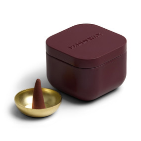 MAROON CUBED METAL TIN INCENSE W/ 20 INCENSE CONES + INCENSE CONE HOLDER, INR01