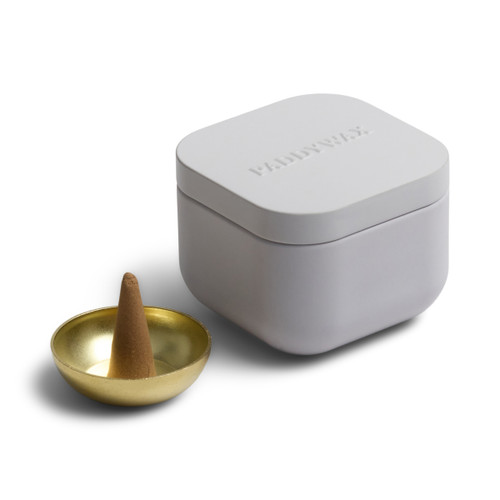 CREAM CUBED METAL TIN INCENSE W/ 20 INCENSE CONES + INCENSE CONE HOLDER, INR02