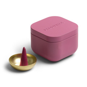 PINK CUBED METAL TIN INCENSE W/ 20 INCENSE CONES + INCENSE CONE HOLDER, INR05