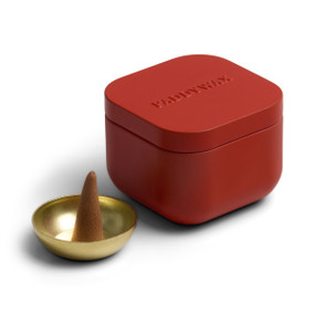 POPPY CUBED METAL TIN INCENSE W/ 20 INCENSE CONES + INCENSE CONE HOLDER, INR06