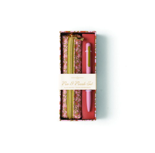 PEN & POUCH SET- PINK VINTAGE FLORAL, PNP-1001