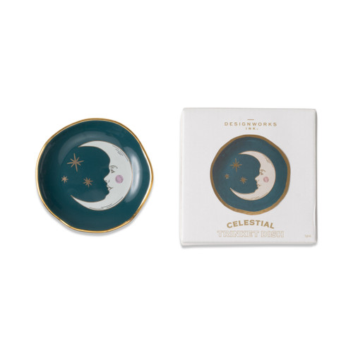 CELESTIAL CERAMIC TRINKET DISH -TEAL MOON, CTD-1003