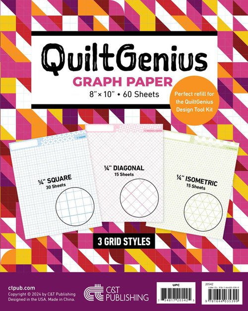 QuiltGenius Graph Paper (8" x 10", 60 Sheets; 3 Grid Styles, 1/4" Square (30 Sheets), 1/4" Diagonal (15 Sheets) & 1/4" Isometric (15 Sheets)) by C&T Publishing, 9781644035399