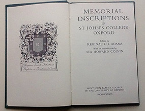 Memorial Inscriptions in St John's College, Oxford by R.H. Adams, 9780904107180