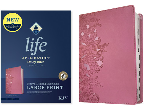 KJV Life Application Study Bible, Third Edition, Large Print (LeatherLike, Peony Pink, Indexed, Red Letter) by Tyndale, 9781496477453