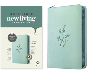 NLT Large Print Thinline Reference Zipper Bible, Filament Enabled (LeatherLike, Baby Blue Blossoms, Indexed, Red Letter) by New Living Translation, Tyndale, 9781496490018
