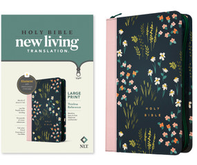 NLT Large Print Thinline Reference Zipper Bible, Filament Enabled (LeatherLike, Meadow Navy & Pink , Red Letter) by New Living Translation, Tyndale, 9781496466259