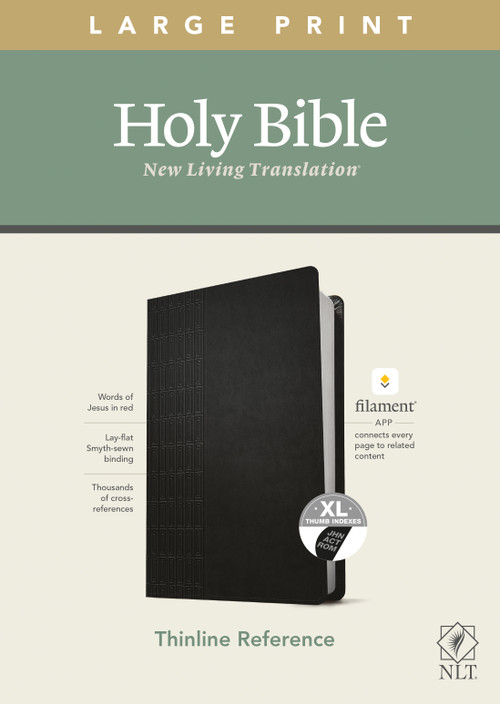 NLT Large Print Thinline Reference Bible, Filament Enabled (LeatherLike, Cross Grip Black, Indexed, Red Letter) by New Living Translation, Tyndale, 9781496445346
