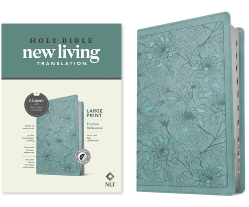 NLT Large Print Thinline Reference Bible, Filament Enabled (LeatherLike, Floral Leaf Teal, Indexed, Red Letter) by New Living Translation, Tyndale, 9781496445353