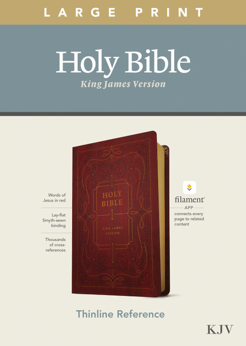 KJV Large Print Thinline Reference Bible, Filament Enabled (LeatherLike, Ornate Burgundy, Red Letter) by Tyndale, 9781496447173