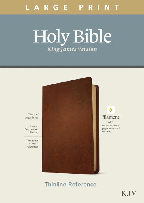 KJV Large Print Thinline Reference Bible, Filament Enabled (Genuine Leather, Brown, Red Letter) by Tyndale, 9781496447241