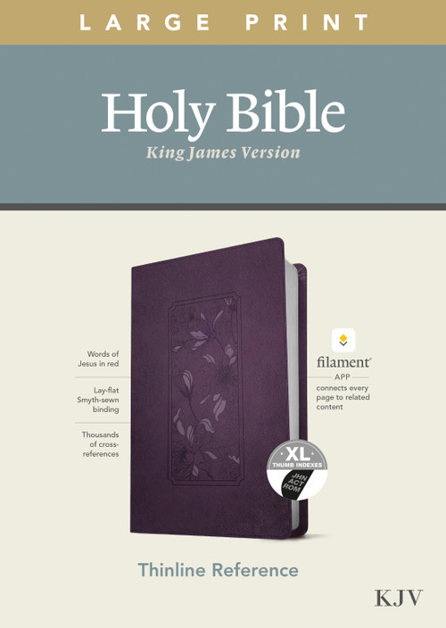 KJV Large Print Thinline Reference Bible, Filament Enabled (LeatherLike, Floral Frame Purple, Indexed, Red Letter) by Tyndale, 9781496447227