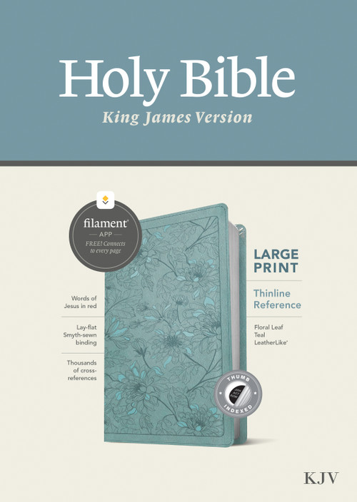 KJV Large Print Thinline Reference Bible, Filament Enabled (LeatherLike, Floral Leaf Teal, Indexed, Red Letter) by Tyndale, 9781496460868