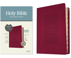 KJV Personal Size Giant Print Bible, Filament Enabled (LeatherLike, Diamond Frame Cranberry, Indexed, Red Letter) by Tyndale, 9781496447708
