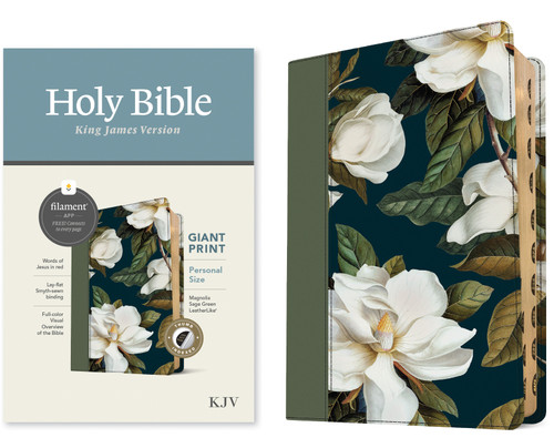 KJV Personal Size Giant Print Bible, Filament Enabled (LeatherLike, Magnolia Sage Green, Indexed, Red Letter) by Tyndale, 9781496480095