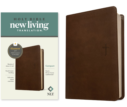 NLT Compact Bible, Filament Enabled (LeatherLike, Rustic Brown Cross, Red Letter) by New Living Translation, Tyndale, 9781496455482