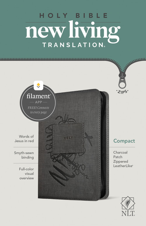 NLT Compact Zipper Bible, Filament Enabled (LeatherLike, Charcoal Patch, Red Letter) by New Living Translation, Tyndale, 9781496455512