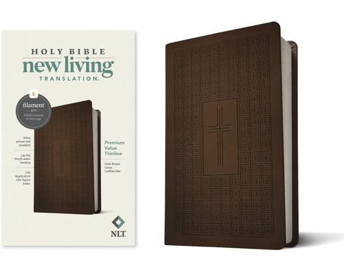 NLT Premium Value Thinline Bible, Filament Enabled (LeatherLike, Dark Brown Cross) by New Living Translation, Tyndale, 9781496458063