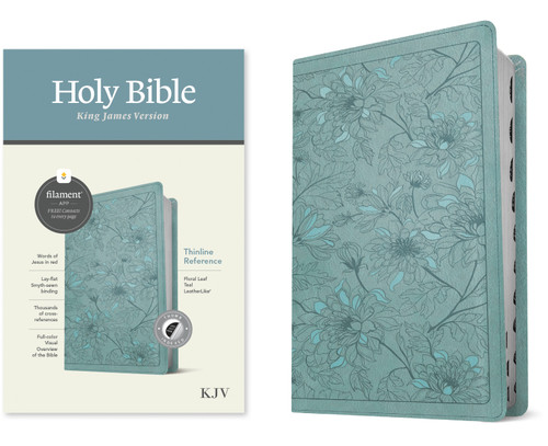 KJV Thinline Reference Bible, Filament Enabled (LeatherLike, Floral Leaf Teal, Indexed, Red Letter) by Tyndale, 9781496460523