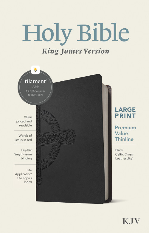 KJV Large Print Premium Value Thinline Bible, Filament Enabled (LeatherLike, Black Celtic Cross, Red Letter) by Tyndale, 9781496460578