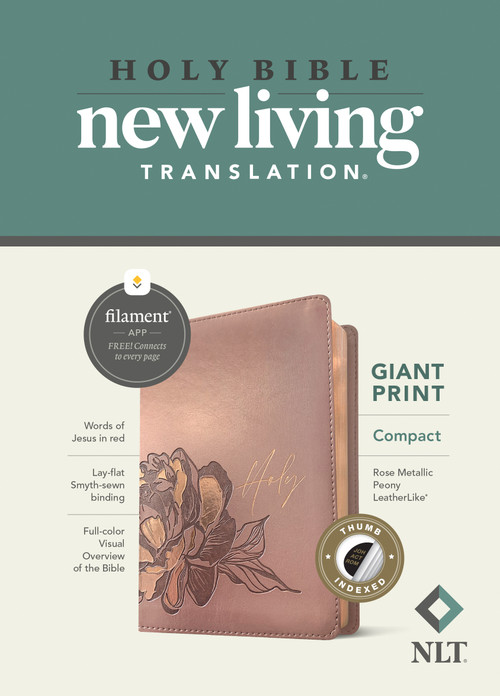NLT Compact Giant Print Bible, Filament Enabled (LeatherLike, Rose Metallic Peony, Indexed, Red Letter) by New Living Translation, Tyndale, 9781496460639