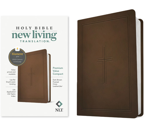 NLT Premium Value Compact Bible, Filament Enabled (LeatherLike, Dark Brown Framed Cross) by New Living Translation, Tyndale, 9781496479303