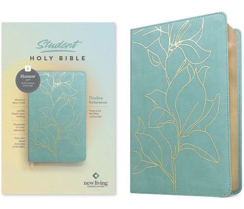 NLT Student Bible, Thinline Reference, Filament Enabled (LeatherLike, Tropical Iris Teal Blue, Red Letter) by New Living Translation, Tyndale, 9781496483904