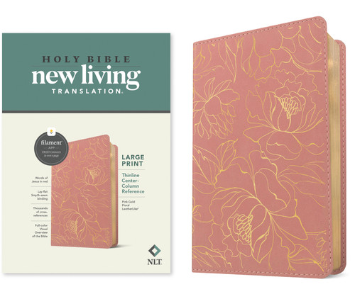 NLT Large Print Thinline Center-Column Reference Bible, Filament Enabled (LeatherLike, Pink Gold Floral, Red Letter) by New Living Translation, Tyndale, 9781496489968