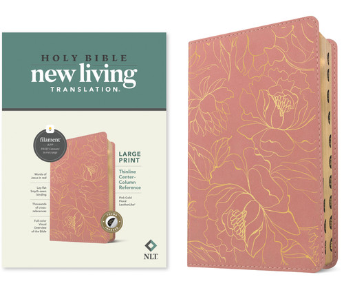 NLT Large Print Thinline Center-Column Reference Bible, Filament Enabled (LeatherLike, Pink Gold Floral, Indexed, Red Letter) by New Living Translation, Tyndale, 9781496489975