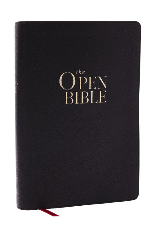 The Open Bible: Read and Discover the Bible for Yourself (NKJV, Black Leathersoft, Red Letter, Comfort Print, Thumb Indexed) by Thomas Nelson, 9781400344079