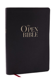 The Open Bible: Read and Discover the Bible for Yourself (NKJV, Black Leathersoft, Red Letter, Comfort Print, Thumb Indexed), 9781400344079