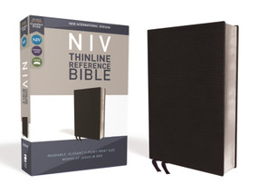 NIV, Thinline Reference Bible (Deep Study at a Portable Size), Bonded Leather, Black, Red Letter, Comfort Print by Zondervan, 9780310449652