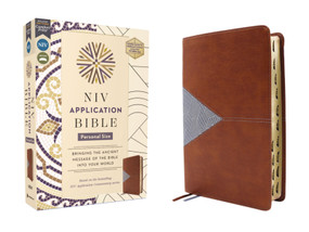 NIV Application Bible, Personal Size, Leathersoft, Brown/Blue, Red Letter, Indexed, Comfort Print by Zondervan, 9780310465256